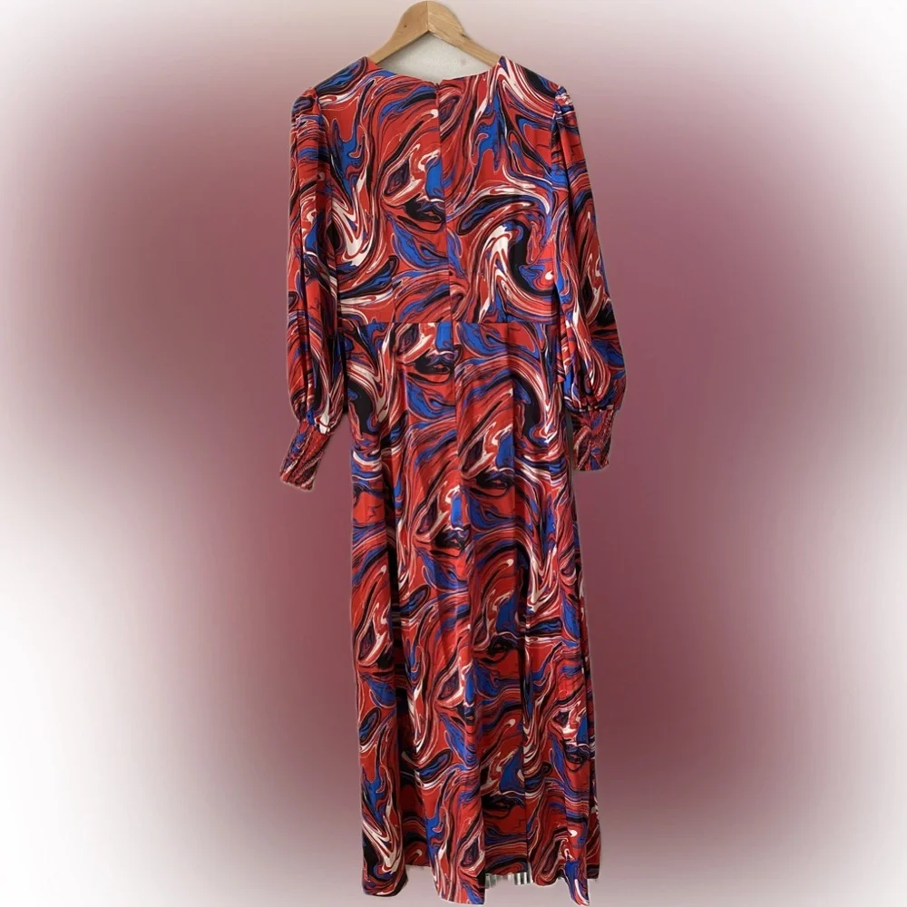 NWT Gabrielle Union x New York & co. Womens M Red Blue Marble-Print Maxi Dress
